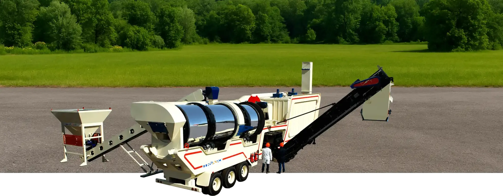 Banner of a Counterflow asphalt plant on a road